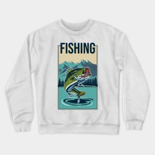 Fishing. The fish jumps out of the water. Crewneck Sweatshirt